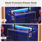 YATINEY Small Computer Desk with Charging Station and LED Lights, Gaming Desk with Monitor Stand, 2-Tier Home Office Desk with 4 Side Hooks, for Living Room, Home Office, Black DN01UDBBY2