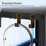 YATINEY Small Computer Desk with Charging Station and LED Lights, Gaming Desk with Monitor Stand, 2-Tier Home Office Desk with 4 Side Hooks, for Living Room, Home Office, Black DN01UDBBY2