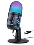 MRSDY Gaming Microphone, USB Computer Microphone for PC, Mac, PS4/5, Condenser Podcast Mic for Studio Recording, YouTube, Streaming, with Headphone Jack, Led Light, Mute, Gain, Noise Cancellation