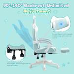 Dowinx Gaming Chair Cute with Cat Ears and Massage Lumbar Support, Ergonomic Computer Chair for Girl with Footrest and Headrest, Comfortable Reclining Game Chair 290lbs for Adult, Teen, Blue Green