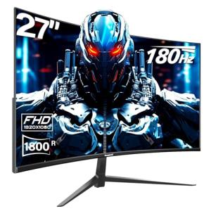 Gawfolk 27 inch Curved Gaming Monitor,144Hz/180Hz PC Monitor Full HD 1080P, Frameless 1800R Computer Display with FreeSync & Eye-Care Technology, Wall Mountable, DP, HDMI Port (Black)