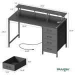 Huuger 47 Inch Computer Desk with Power Outlets and LED Lights, Gaming Desk with 4 Drawers, Office Desk with Monitor Stand, Study Work Home Office, Small Spaces, Black