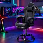 Magshion Video Gaming Chair for Adults, Ergonomic Computer Desk Chair with Linkage Armrests, Height Adjustable Gamer Chair with Footrest and Headrest for Home Office, 350 Lbs Capacity, Black