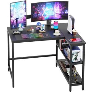 PayLessHere 39 Inch L-Shaped Computer Desk,Gaming Desk with Durable Metal Frame,Corner Desk with Reversible Storage Shelves for Home Office Gaming Study,Black (39 inch)