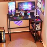 PayLessHere 39 Inch L-Shaped Computer Desk,Gaming Desk with Durable Metal Frame,Corner Desk with Reversible Storage Shelves for Home Office Gaming Study,Black (39 inch)