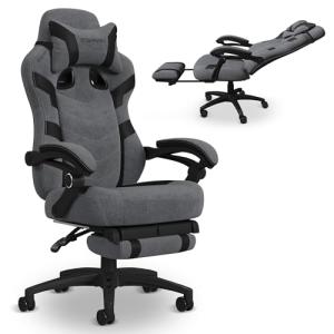 Respawn 110 Pro Ergonomic Gaming Chair with Footrest for Adults - Comfortable Office Gaming Recliner with Lumbar Support and Headrest, Racing Style Video Game Chairs for Computer Gamer - Gray Fabric