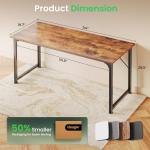 Huuger Computer Desk, 55 Inch Home Office Desk, Gaming Writing Work from Home Study Desk, Large Legroom, Sturdy Metal Frame, Modern Simple, Rustic Brown