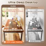 Huuger 55 x 24 inch Desk with Power Outlets & USB-C, Deeper & Thicker Desktop, Robust Metal Tubes, Computer Desk, Heavy Duty Office Desk, Work Gaming Desk for Home Office, Rustic Brown