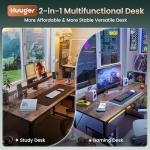 Huuger Computer Desk, 55 Inch Home Office Desk, Gaming Writing Work from Home Study Desk, Large Legroom, Sturdy Metal Frame, Modern Simple, Rustic Brown