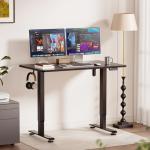 Veken 47.2" Standing Desk, Adjustable Height Office Desk with Wood Desktop, Computer Table for Home Work, Study and Gaming, Small Spaces, Modern Furniture, Black