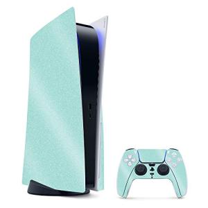 MightySkins Glossy Glitter Gaming Skin for PS5 / PlayStation 5 Bundle - Solid Seafoam | Durable High-Gloss Glitter Finish | Easy to Apply and Change Style | Made in The USA