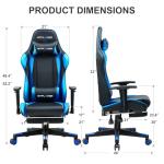 GTPLAYER Gaming Chair with Footrest, Ergonomic Computer Game Desk Chair, Reclining Game Chair Seat Height Adjustment, Swivel Rocker with Headrest and Lumbar (Blue)