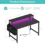 Lufeiya Small Desk with Power Outlets and LED Lights, 32 Inch Teen Writing Study Table Home Office Computer Desks with Monitor Stand, Gaming Desk with Charging Station, Black
