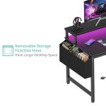 Lufeiya Small Desk with Power Outlets and LED Lights, 32 Inch Teen Writing Study Table Home Office Computer Desks with Monitor Stand, Gaming Desk with Charging Station, Black