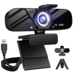 Tewiky Full HD Webcam with Built-in Microphone and Rotatable Tripod, 1080P Video and Wide Angle Camera, Privacy Cover, for Desktop PC or Laptop Computer