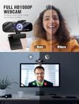 Tewiky Full HD Webcam with Built-in Microphone and Rotatable Tripod, 1080P Video and Wide Angle Camera, Privacy Cover, for Desktop PC or Laptop Computer
