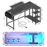 Eivanet L Shaped Gaming Desk with LED Lights & Power Outlet, 40" Reversible Computer Desk with Adjustable Monitor Stand and Storage Shelves Corner Home Office Desk for Small Space Carbon Fiber Black