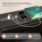 PRAISUN 66" L Shaped Gaming Desk with LED Lights & Power Outlets, Computer Desk with Fabric Drawers and Print Stand, Corner Office Desk, Monitor Stand, Mesh CPU Stand, Black