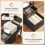 PRAISUN 66" L Shaped Gaming Desk with LED Lights & Power Outlets, Computer Desk with Fabric Drawers and Print Stand, Corner Office Desk, Monitor Stand, Mesh CPU Stand, Black