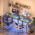 Eivanet L Shaped Gaming Desk with LED Lights & Power Outlet, 40" Reversible Computer Desk with Adjustable Monitor Stand and Storage Shelves Corner Home Office Desk for Small Space Carbon Fiber Black