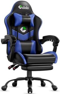 Czlolo Gaming Chair, Ergonomic Office Computer Chair with Footrest and Lumbar Support Massager Racing Style High Back Video Gamer Chair, Wide＆Thick Cushion, 90°-135° Recline, Adjustable Height, Blue