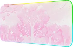Pink RGB LED Gaming Mouse Pad, 14 Modes Glow Pad, Extra Large Gaming Mousepad,Waterproof Rubber Non Slip Cute Sakura Mat, Extended Big Keyboard and Mouse Pad Mat for Gamer Office Home, XXL 800×300×4mm