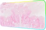 Pink RGB LED Gaming Mouse Pad, 14 Modes Glow Pad, Extra Large Gaming Mousepad,Waterproof Rubber Non Slip Cute Sakura Mat, Extended Big Keyboard and Mouse Pad Mat for Gamer Office Home, XXL 800×300×4mm