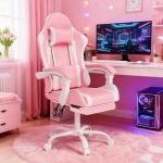 OS MOTOR Gaming Chair with Headrest and Lumbar Support, Ergonomic High Back Office Chair, Racing Style Executive Computer Desk Chair, Leather Adjustable Swivel Task Chair for Home Office (Pink White)