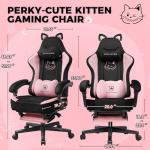 GTRACING Pink Gaming Chair Cute with Cat Ears Ergonomic Computer Chair with Cat Embroidery Adjustable Memory Foam Lumbar Support and Headrest Comfortable Reclining Office Chair Soft Velvet Fabric