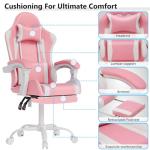OS MOTOR Gaming Chair with Headrest and Lumbar Support, Ergonomic High Back Office Chair, Racing Style Executive Computer Desk Chair, Leather Adjustable Swivel Task Chair for Home Office (Pink White)