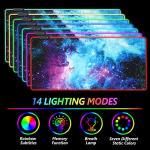 AIMSA RGB Gaming Mouse Pad Extended, Large Led Mousepads Non-Slip Rubber Base with 14 Lighting Modes, Computer Keyboard Mat Soft Desk pad Waterproof 35.4 x 15.8 inches, Galaxy Nebula Universe