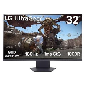 LG 32GS60QC-B Ultragear 32-inch Curved Gaming Monitor QHD (2560x1440) 180Hz 1ms 1000R AMD FreeSync HDR10 HDMIx2 DisplayPort Borderless Design Black Stabilizer DAS Crosshair FPS Counter - Black