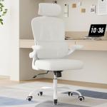 Ergonomic Office Chair with Lumbar Support High Back Mesh Desk Chair with Adjustable Headrest Tilt Function and Flip-Up Arms 350lb Capacity Comfortable Computer Gaming Chair for Home Office (White)
