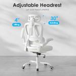 Ergonomic Office Chair with Lumbar Support High Back Mesh Desk Chair with Adjustable Headrest Tilt Function and Flip-Up Arms 350lb Capacity Comfortable Computer Gaming Chair for Home Office (White)