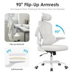 Ergonomic Office Chair with Lumbar Support High Back Mesh Desk Chair with Adjustable Headrest Tilt Function and Flip-Up Arms 350lb Capacity Comfortable Computer Gaming Chair for Home Office (White)