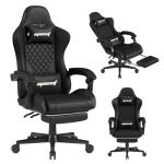 Opiesit Gaming Chair,Computer Chair with Pocket Spring Cushion,Ergonomic Office Chair with Footrest,Height Adjustable Video Gamer Chair with Lumbar Support for Adults (No Massage, Black-A)