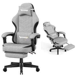 Opiesit Gaming Chair,Computer Chair with Pocket Spring Cushion,Ergonomic Office Chair with Footrest,Height Adjustable Video Gamer Chair with Lumbar Support for Adults (No Massage, Grey)