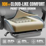GTPLAYER Gaming Chair with Foot Rest & Pocket Spring Cushion, Ergonomic High Back Computer Desk Chair with Headrest & Lumbar Support for Back Pain Relief, Breathable Fabric, Moon Gray