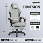 Opiesit Gaming Chair,Computer Chair with Pocket Spring Cushion,Ergonomic Office Chair with Footrest,Height Adjustable Video Gamer Chair with Lumbar Support for Adults (No Massage, Grey)