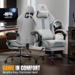 GTPLAYER Gaming Chair with Foot Rest & Pocket Spring Cushion, Ergonomic High Back Computer Desk Chair with Headrest & Lumbar Support for Back Pain Relief, Breathable Fabric, Moon Gray