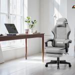 Opiesit Gaming Chair,Computer Chair with Pocket Spring Cushion,Ergonomic Office Chair with Footrest,Height Adjustable Video Gamer Chair with Lumbar Support for Adults (No Massage, Grey)