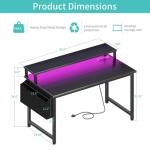 Lufeiya Gaming Desk with Power Outlets and LED Lights, 40 Inch Gamer Desk Table with Charging Station, Home Office Computer Desks with Monitor, Black