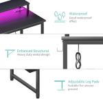 Lufeiya Gaming Desk with Power Outlets and LED Lights, 40 Inch Gamer Desk Table with Charging Station, Home Office Computer Desks with Monitor, Black