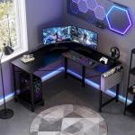 OLIXIS L Shaped Desk, 50-Inch Office Computer Gaming Desks Corner PC Table with Side Bag and Reversible Shelf for Home Work Study Writing Black