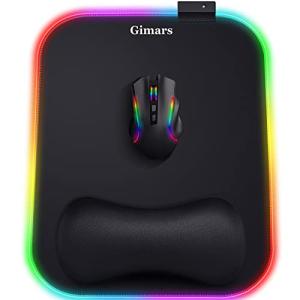 Gimars RGB Mouse Pad with Wrist Rest Support, 12 x 10 in Extra Large Ergonomic Gaming Mouse Pad with 10 LED Lighting Modes, Non-Slip Rubber Base for PC Gaming & Office