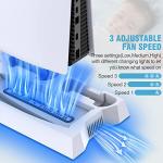 PS5/PS5 Slim/PS5 Pro Stand and Cooling Station with Dual Controller Charging Station for PlayStation 5 Console, PS5 Accessories Incl. Controller Charger, Cooling Fan, Headset Holder, 3 USB Hub, White