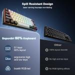 Snpurdiri 60% Wired Gaming Keyboard, 61 Keys RGB Backlit Ultra-Compact Small Gaming Keyboard, for PC/Mac Gamer, Typist, Travel, Easy to Carry on Business Trip(Black-White)