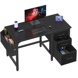 Lufeiya Computer Desk with File Drawers Cabinet, 47 Inch Reversible Home Office Desks with Filing Cabinet for Small Space, Gaming Study Writing Table PC Desks, Black