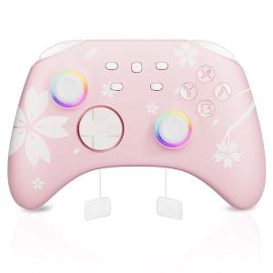 Mytrix Wireless Controllers for Switch/Switch 2, Windows PC iOS Android Steam/Steam Deck, Sakura Pink Bluetooth Controller with Programmable, Hall Effect Joysticks, Adjustable LED Light/Turbo/Vibration