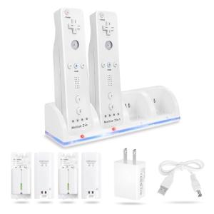 4-in-1 Charging Station for Wii&Wii U Remote Controller,Charger with 4 Rechargeable Battery Packs (4 Port Charging Station+4 pcs 2800mAh Replacement Batteries+USB Cable),Remote Not Included